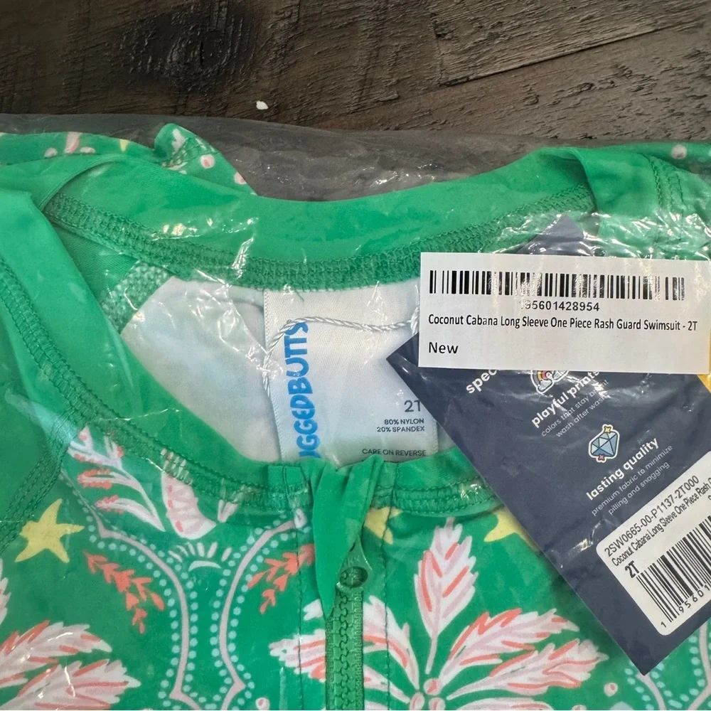 2T NWT RuggedButts Coconut Cabana Boys Long Sleeve One Piece Rash Guard Swimsuit